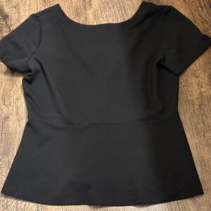 Ann Taylor Classic Black Short Sleeve Dressy V-back Peplum Blouse